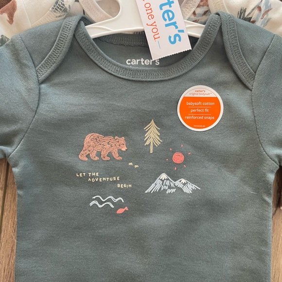 Carter’s Bodysuits 3 Pack Long Sleeve Bears, Forest Adventure 9 Month NEW W/TAGS - Picture 2 of 4